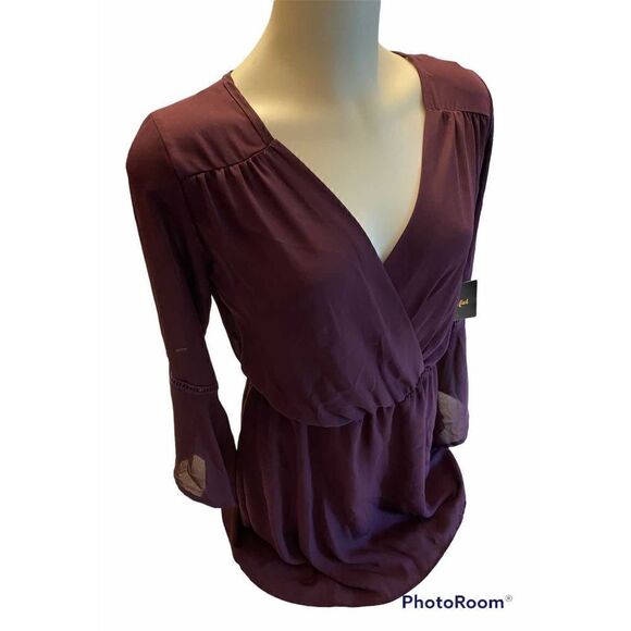 NWT Wishful SZ M Woman’s Beautiful Plum Flare Sleeve Flowey Dress - Picture 4 of 15